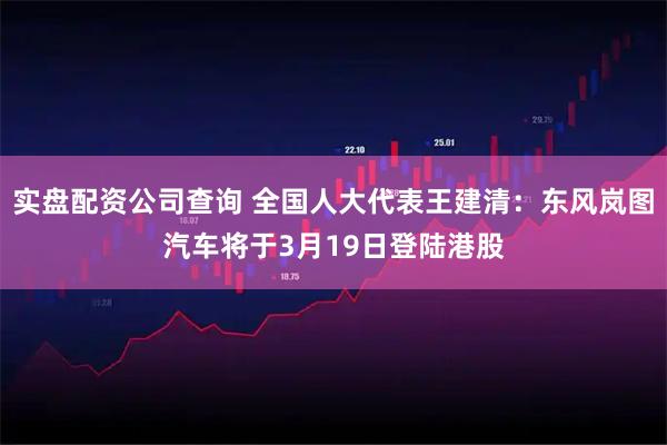 实盘配资公司查询 全国人大代表王建清：东风岚图汽车将于3月19日登陆港股